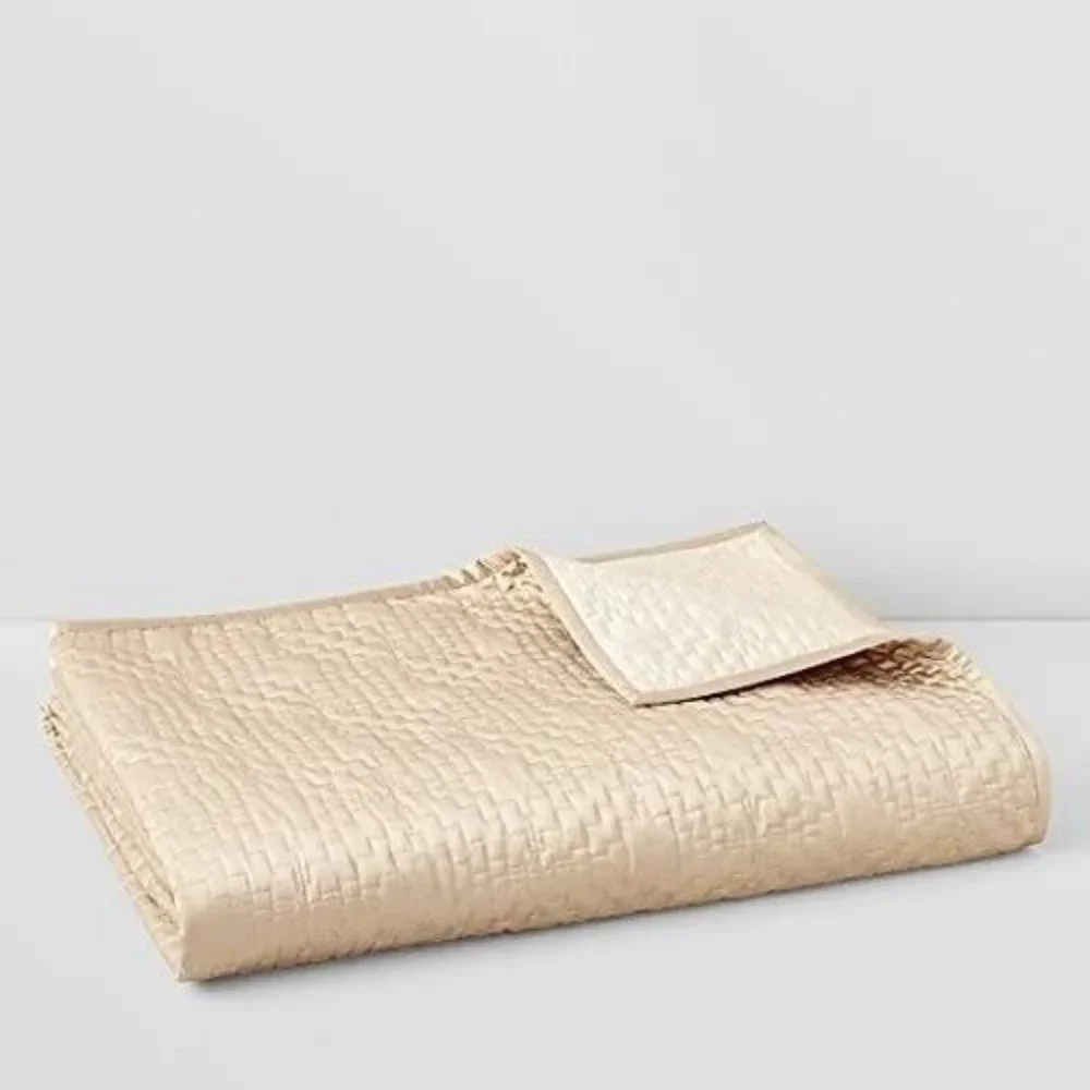 Hudson Park King Coverlet Gold Champagne Rippled Quilted Rtl $470